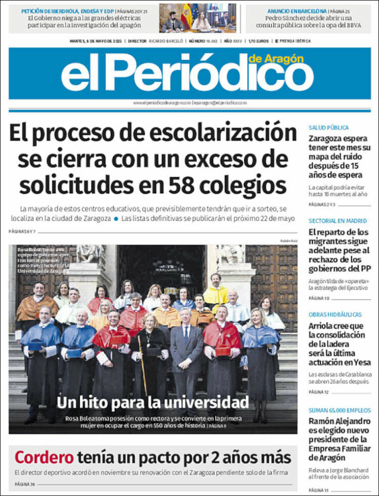 Portada de El Periódico de Aragón (España)