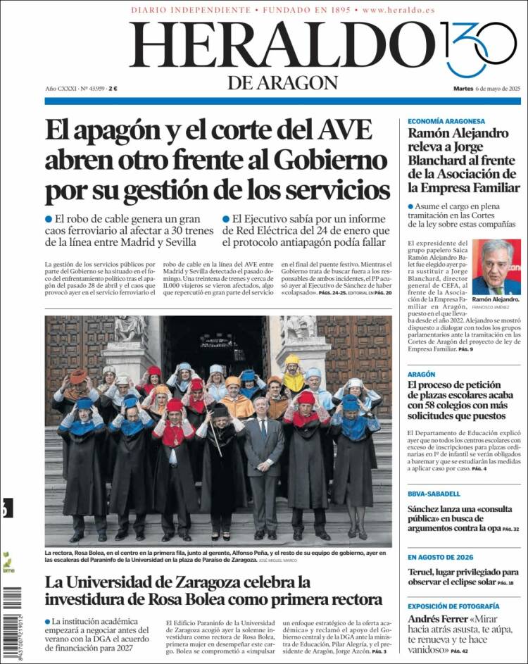 Portada de Heraldo de Aragón (España)