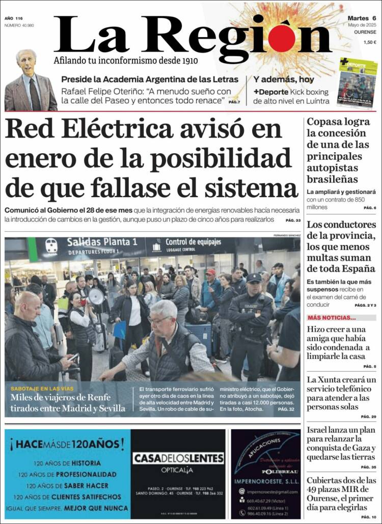 Portada de La Región de Ourense (España)