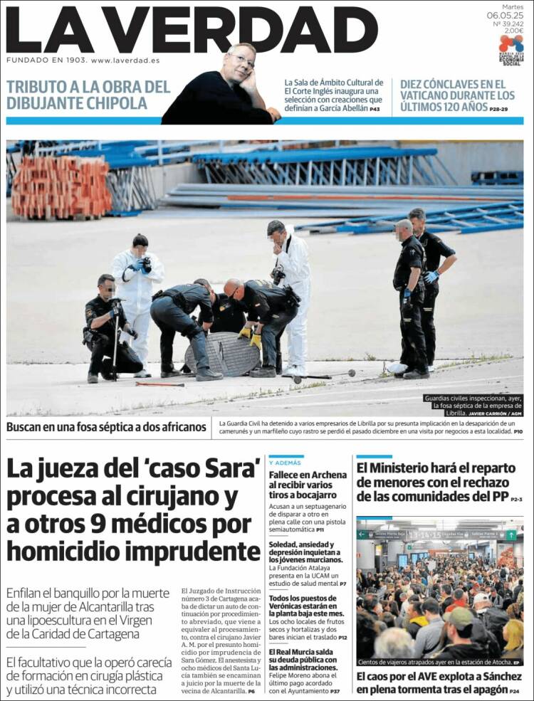 Portada de La Verdad de Murcia (España)