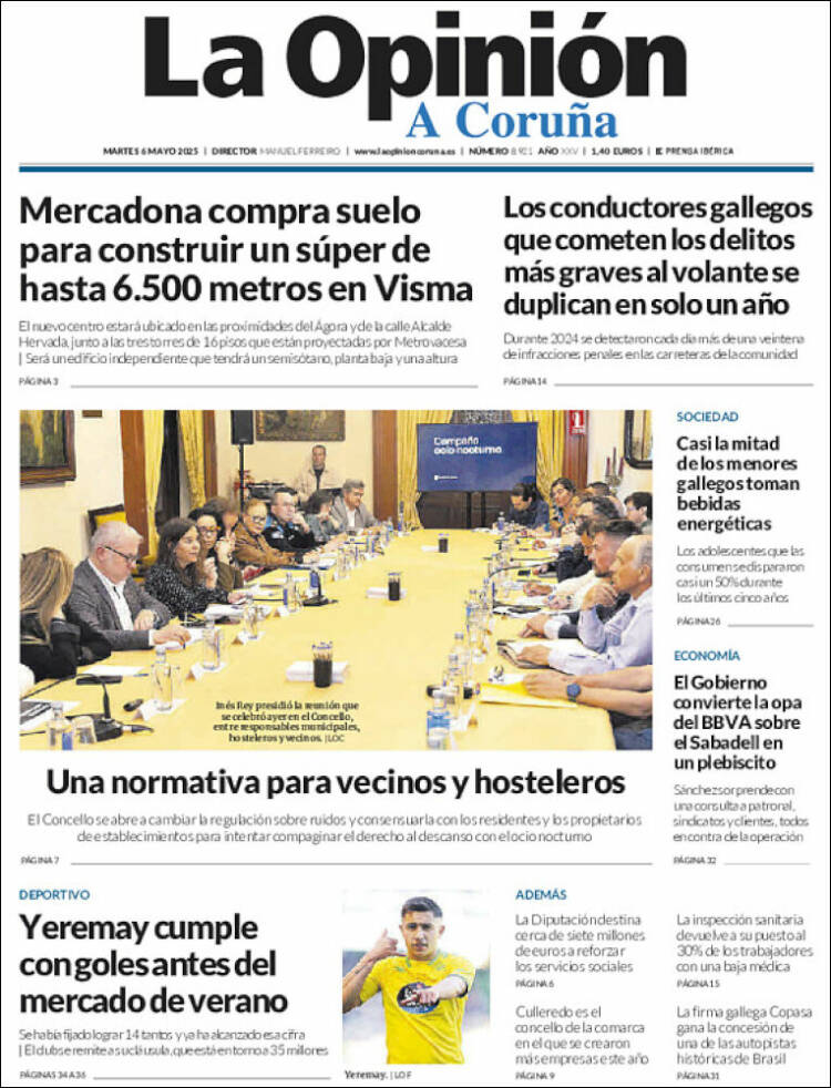 Portada de La Opinión de A Coruña (España)