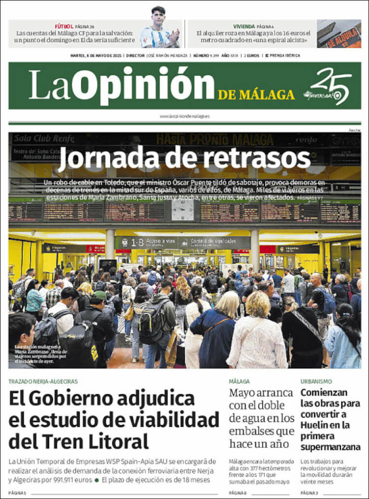 Portada de La Opinión de Málaga (España)