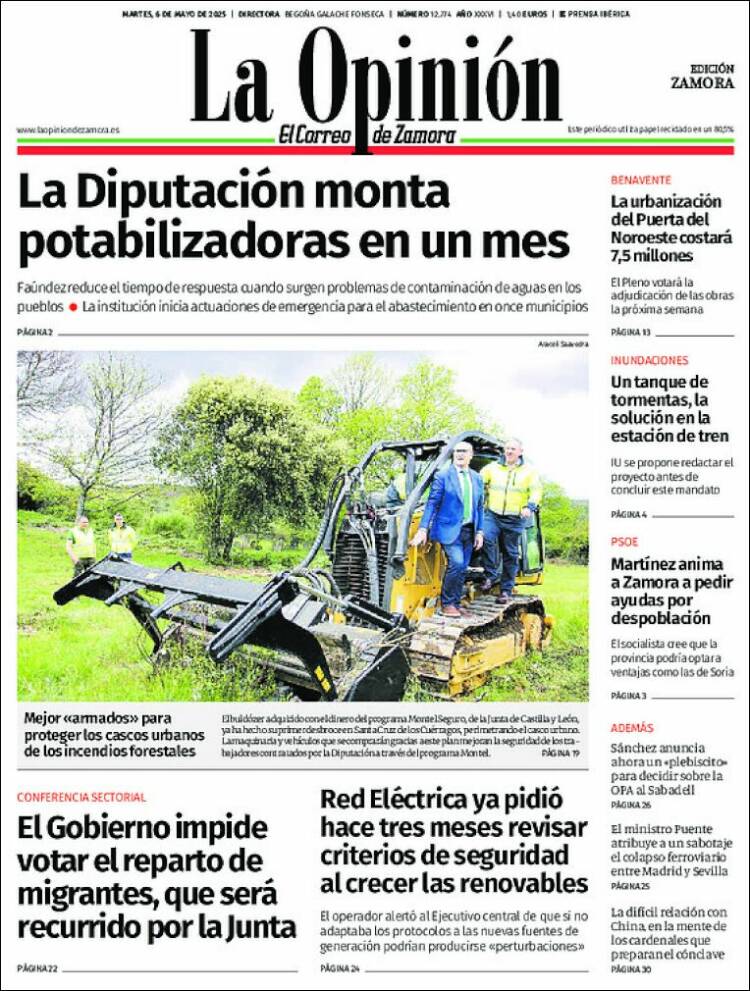 Portada de La Opinión - El Correo de Zamora (España)