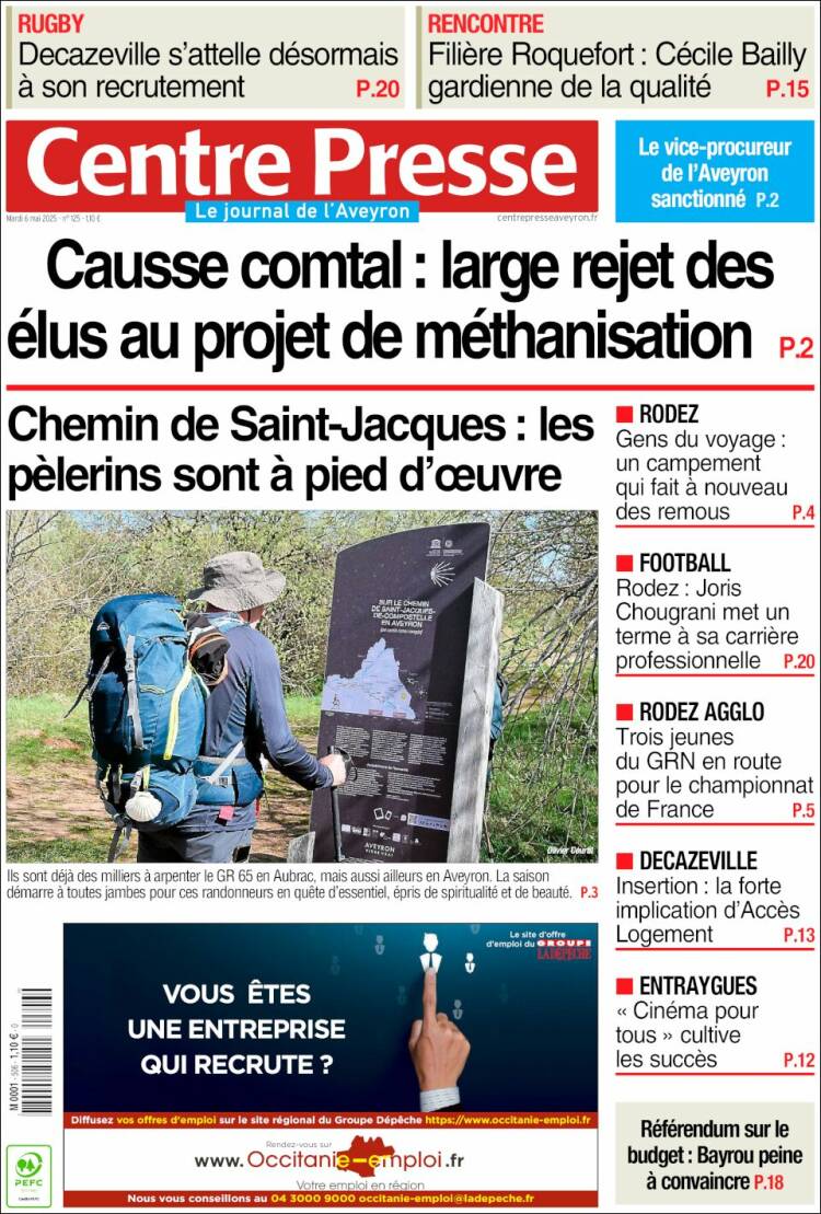 Portada de Centre Presse (Francia)