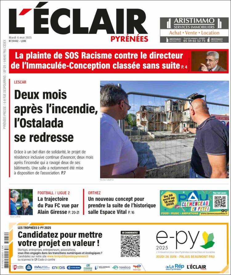 Portada de L'Eclair des Pyrénées (Francia)