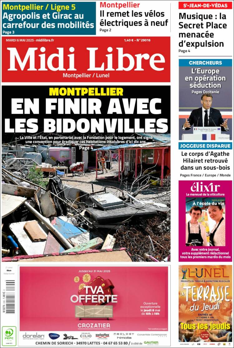 Portada de Midi Libre (Francia)