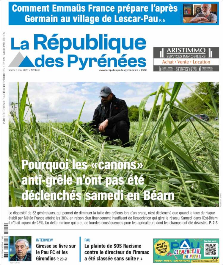Portada de La République des Pyrénées (Francia)
