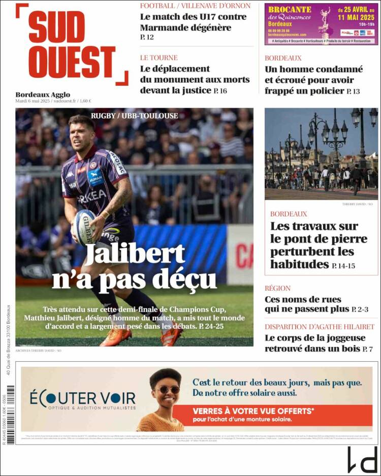 Portada de Sud Ouest (Francia)