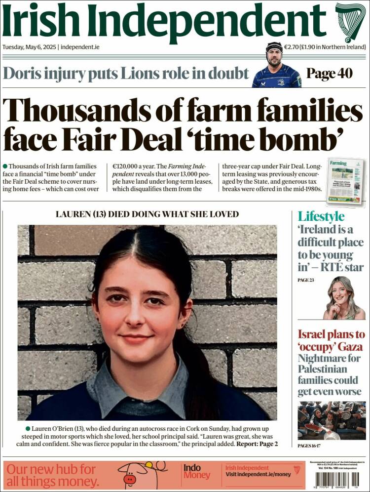 Portada de Irish Independent (Irlanda)