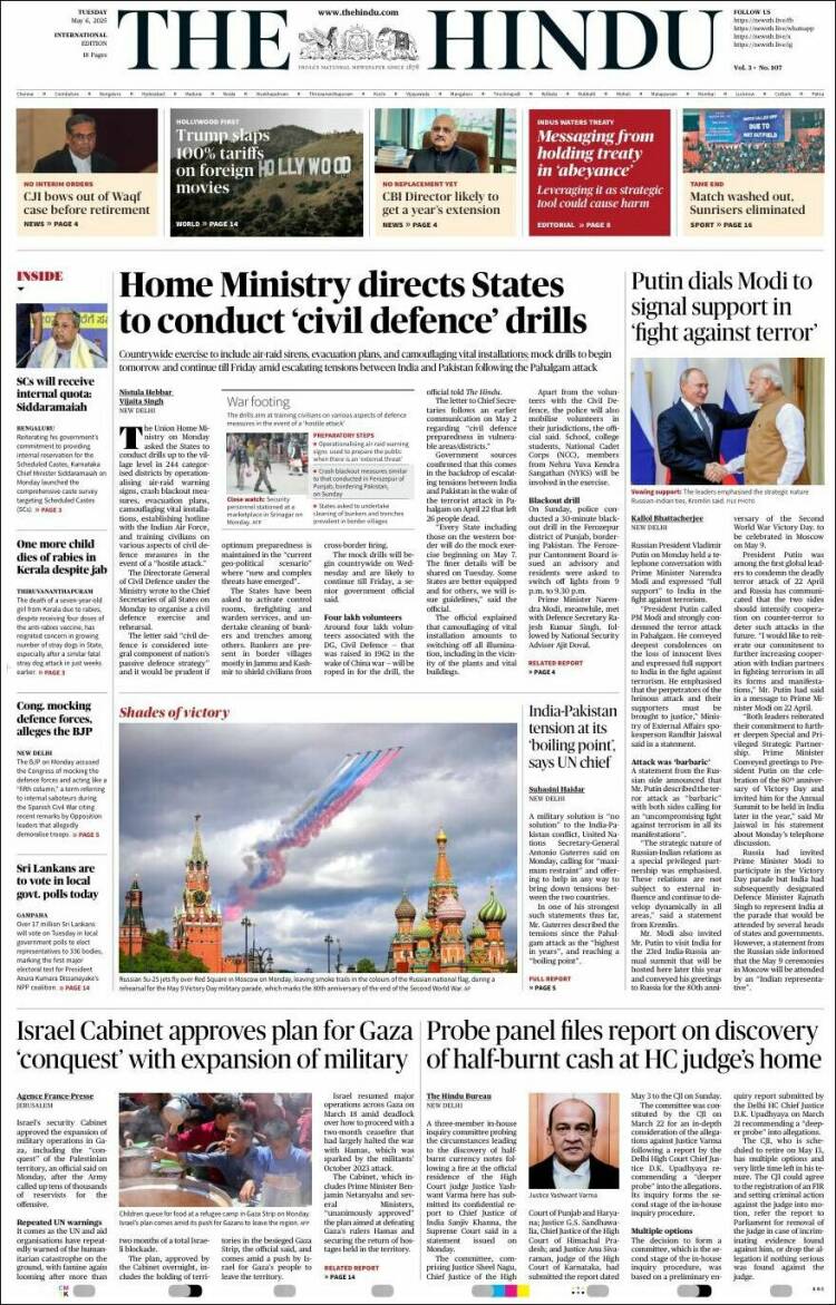 Portada de The Hindu (India)