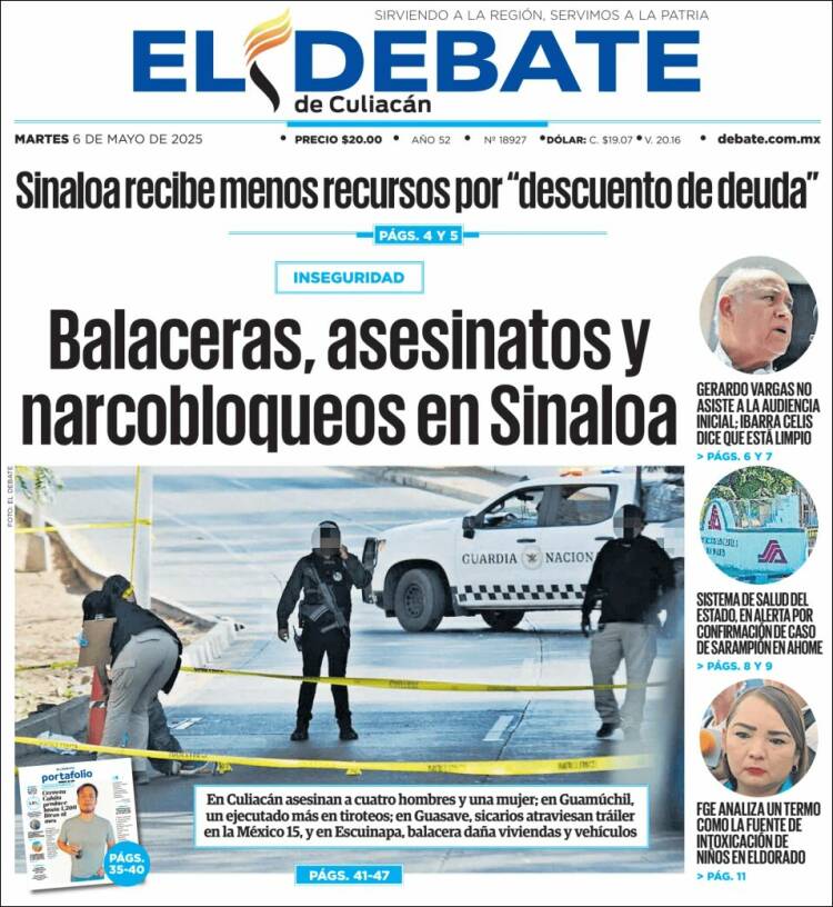 Portada de El Debate de Culiacán (México)