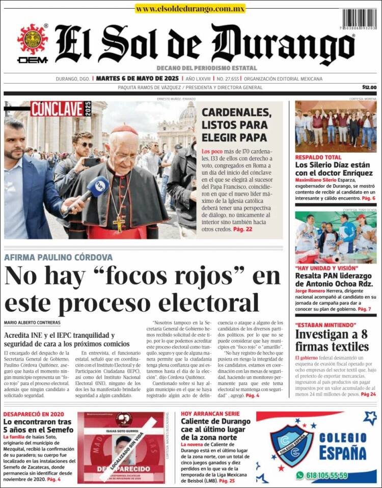 Portada de El Sol de Durango (México)