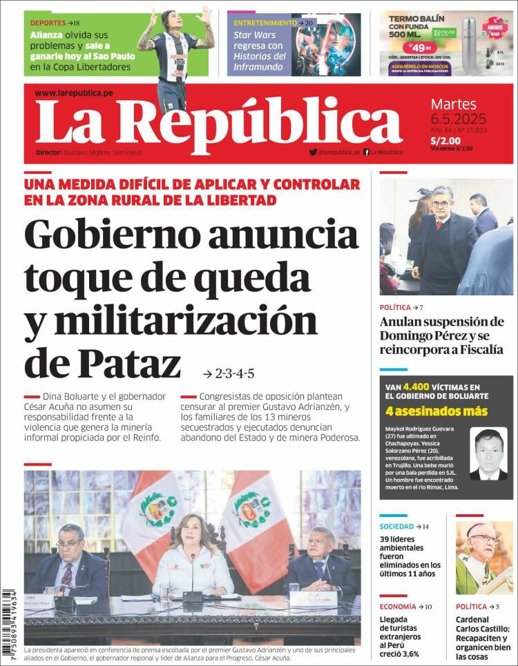 Portada de La Republica (Peru)