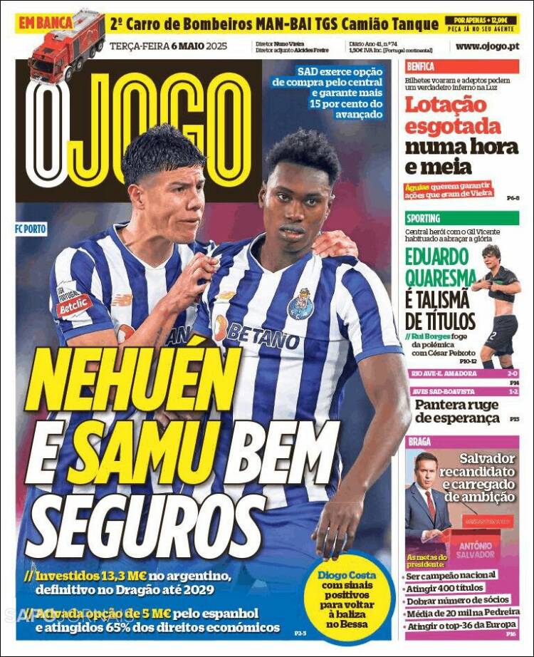 Portada de O Jogo (Portugal)
