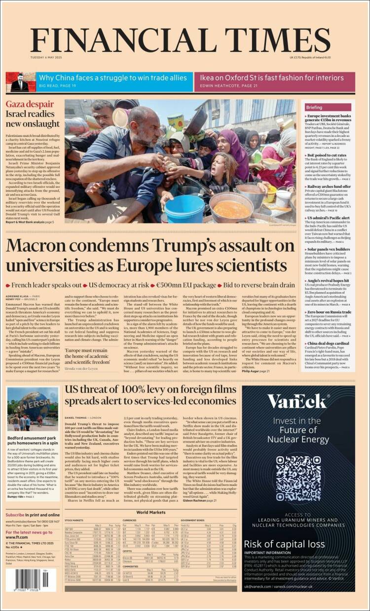 Portada de Financial Times (Reino Unido)
