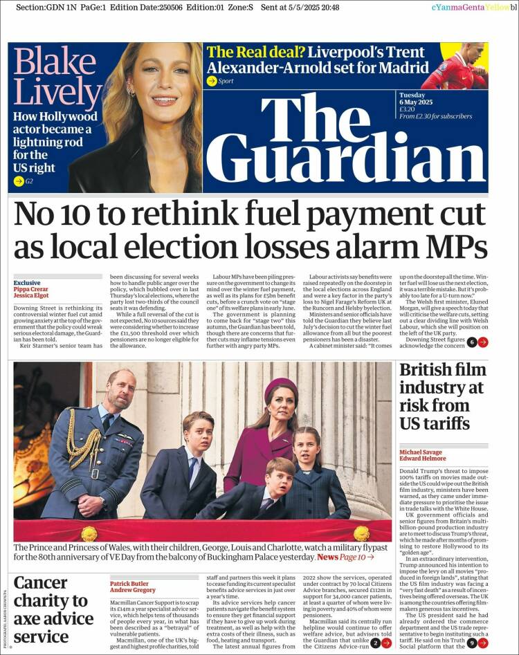 Portada de The Guardian (Reino Unido)