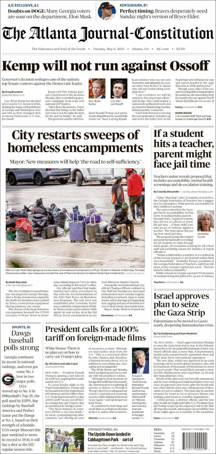 Portada de The Atlanta Journal-Constitution (USA)