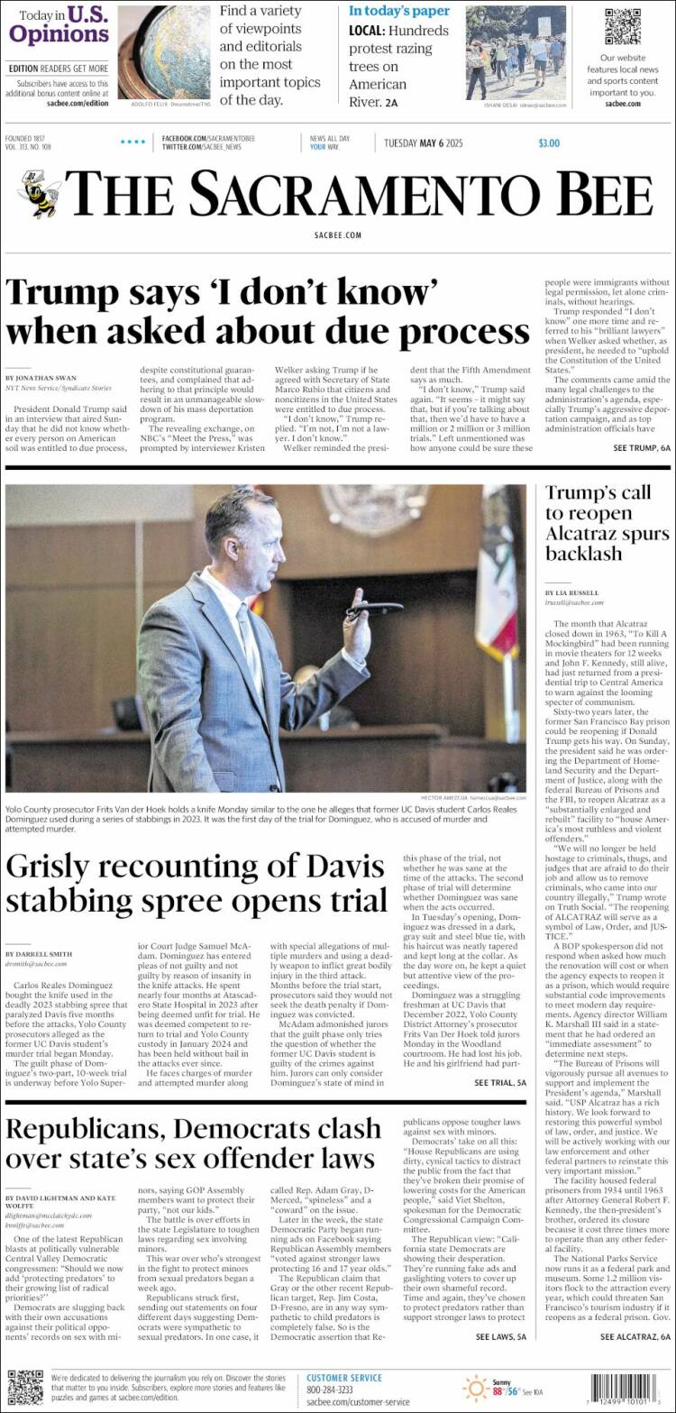 Portada de The Sacramento Bee (USA)