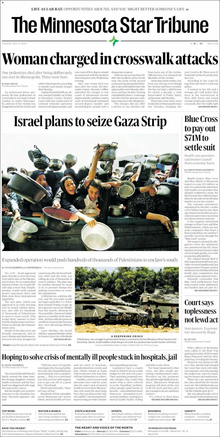 Portada de Star Tribune (USA)