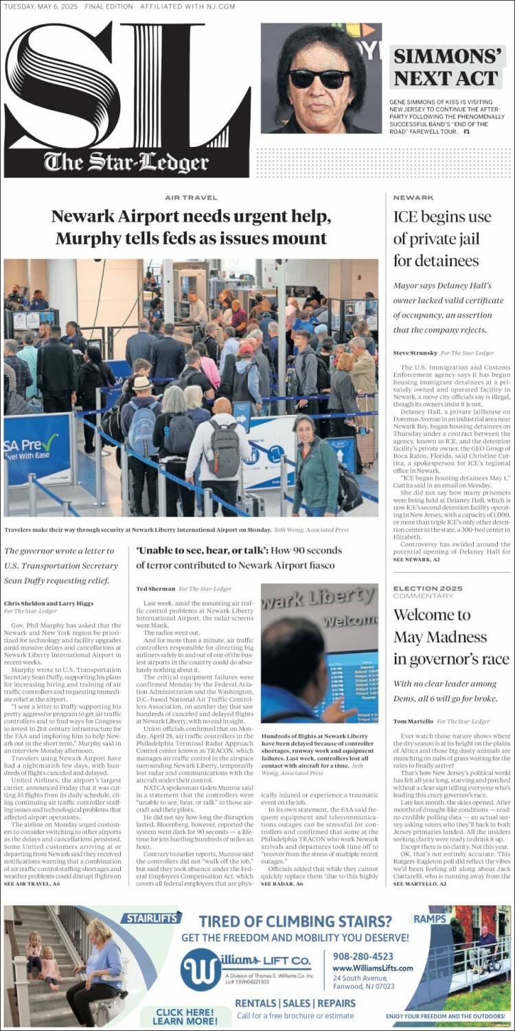 Portada de Star-Ledger (USA)