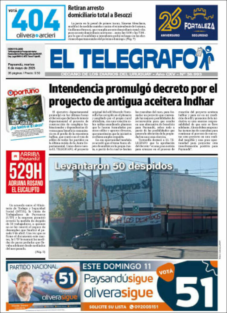 Portada de El Telégrafo (Uruguay)