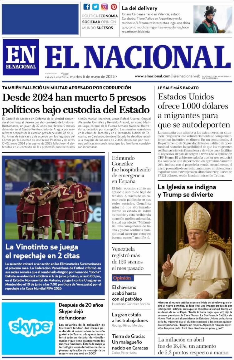 Portada de El Nacional (Venezuela)