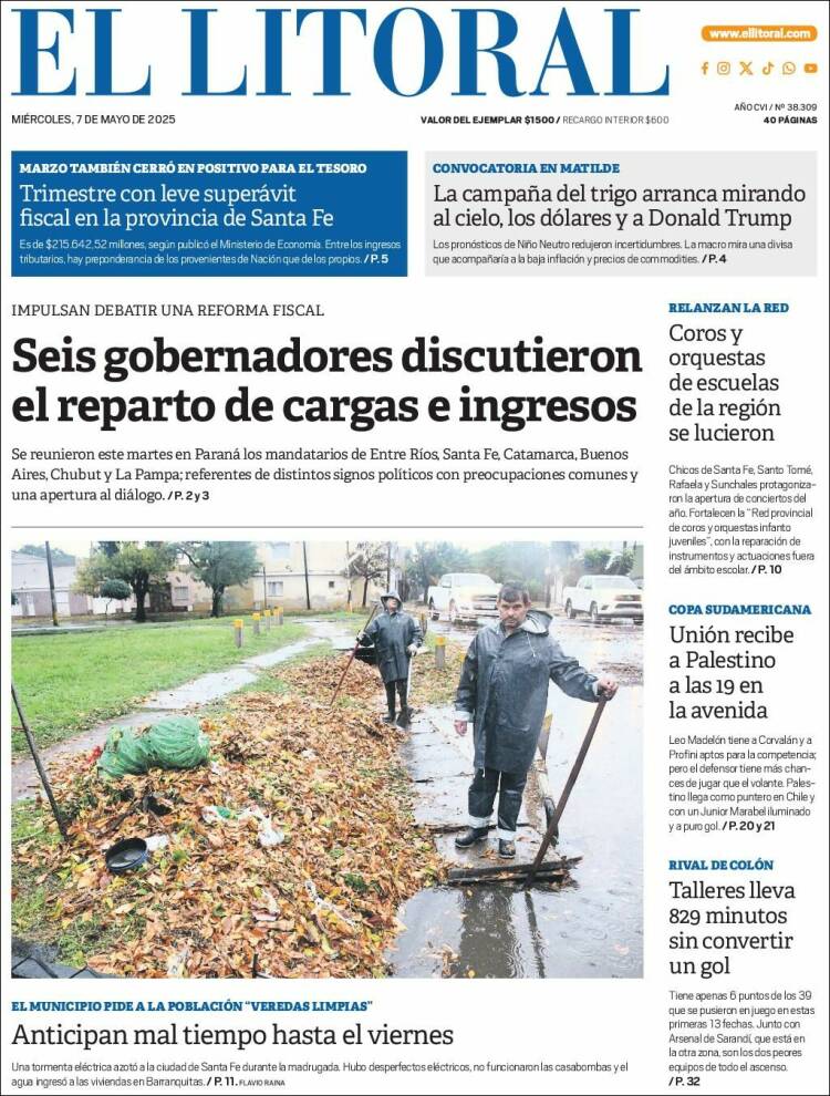Portada de Diario El Litoral (Argentina)