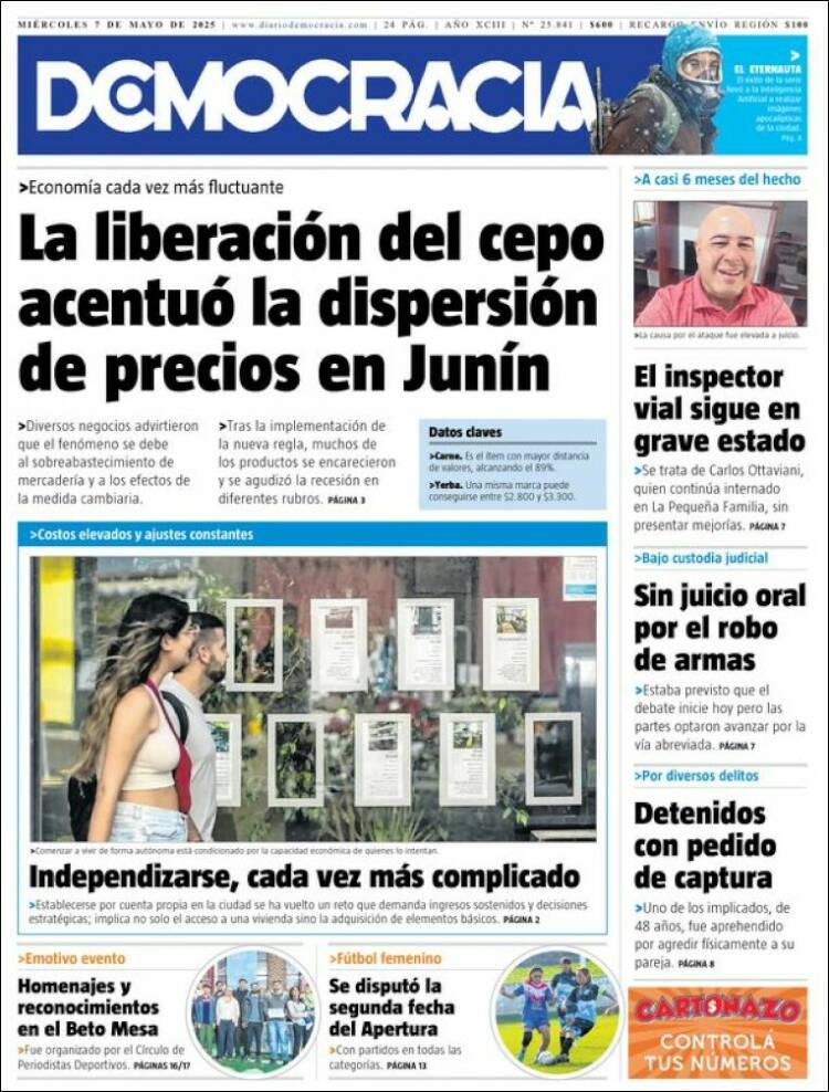 Portada de Diario Democracia (Argentina)