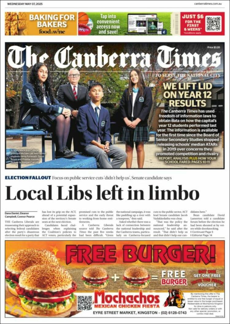 Portada de The Canberra Times (Australia)