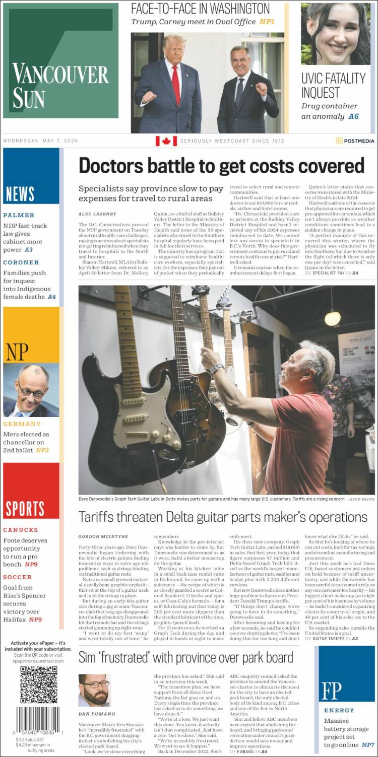 Portada de The Vancouver Sun (Canadá)