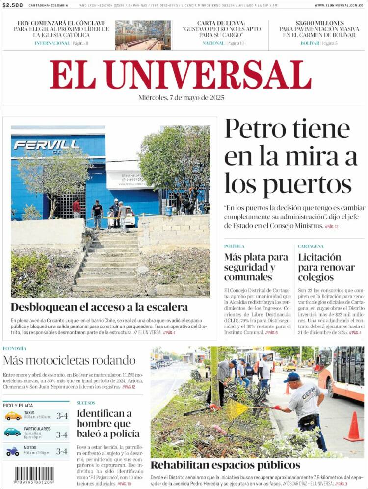 Portada de El Universal (Colombia)