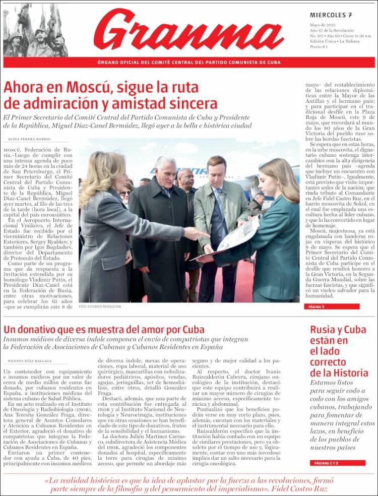 Portada de Granma (Cuba)