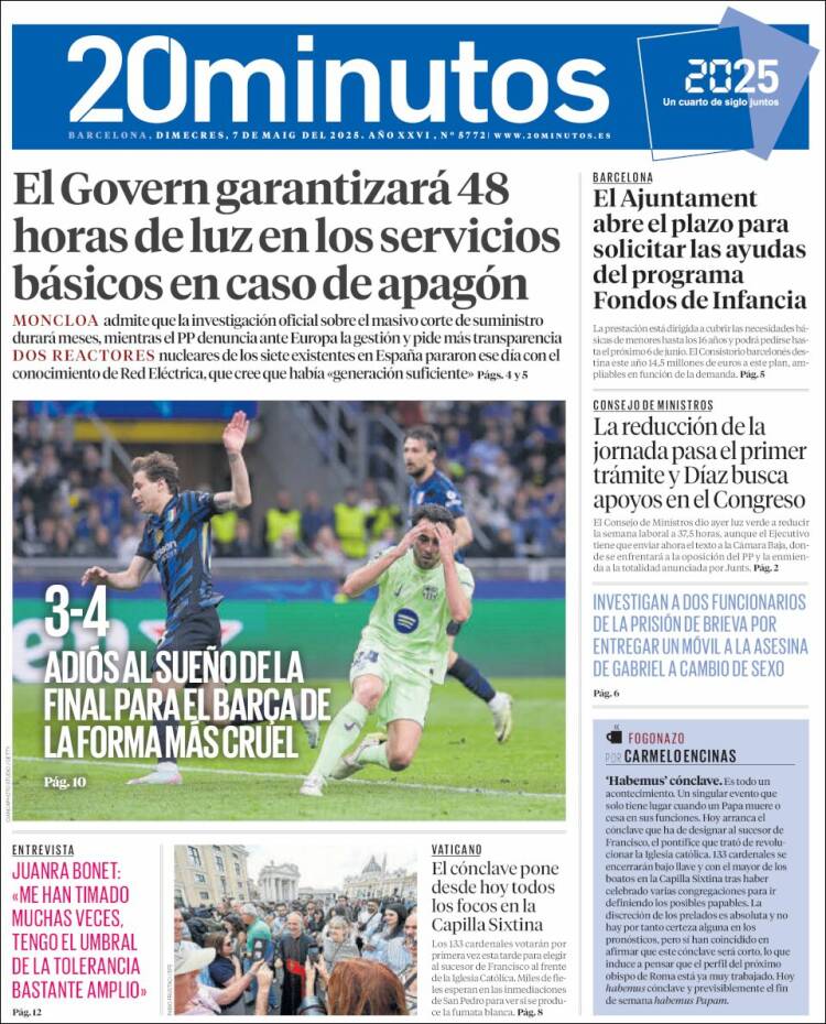 Portada de 20 Minutos - Barcelona (España)