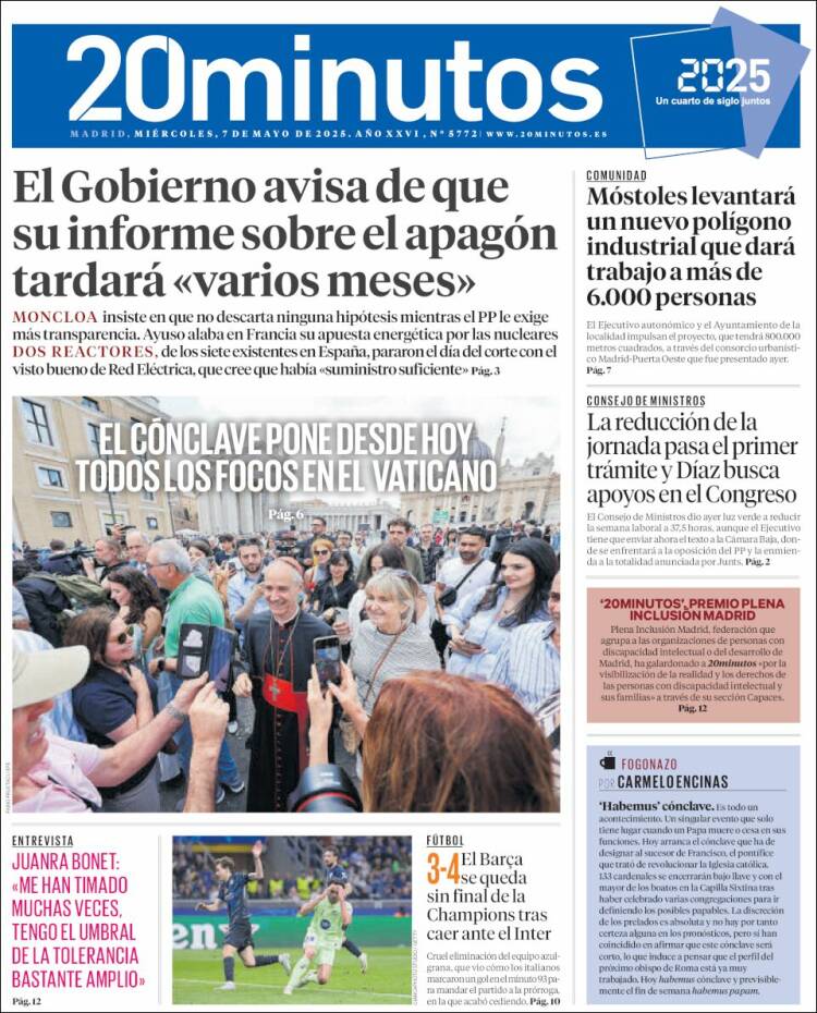 Portada de 20 Minutos - Madrid (España)