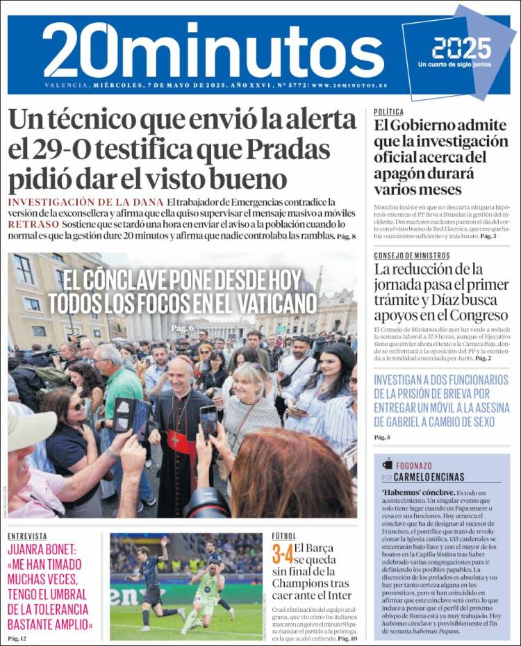 Portada de 20 Minutos - Valencia (España)