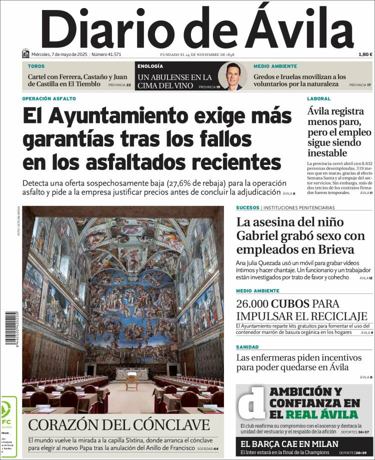 Portada de Diario de Ávila (España)