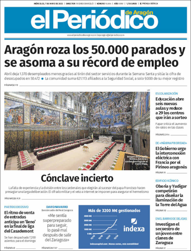 Portada de El Periódico de Aragón (España)