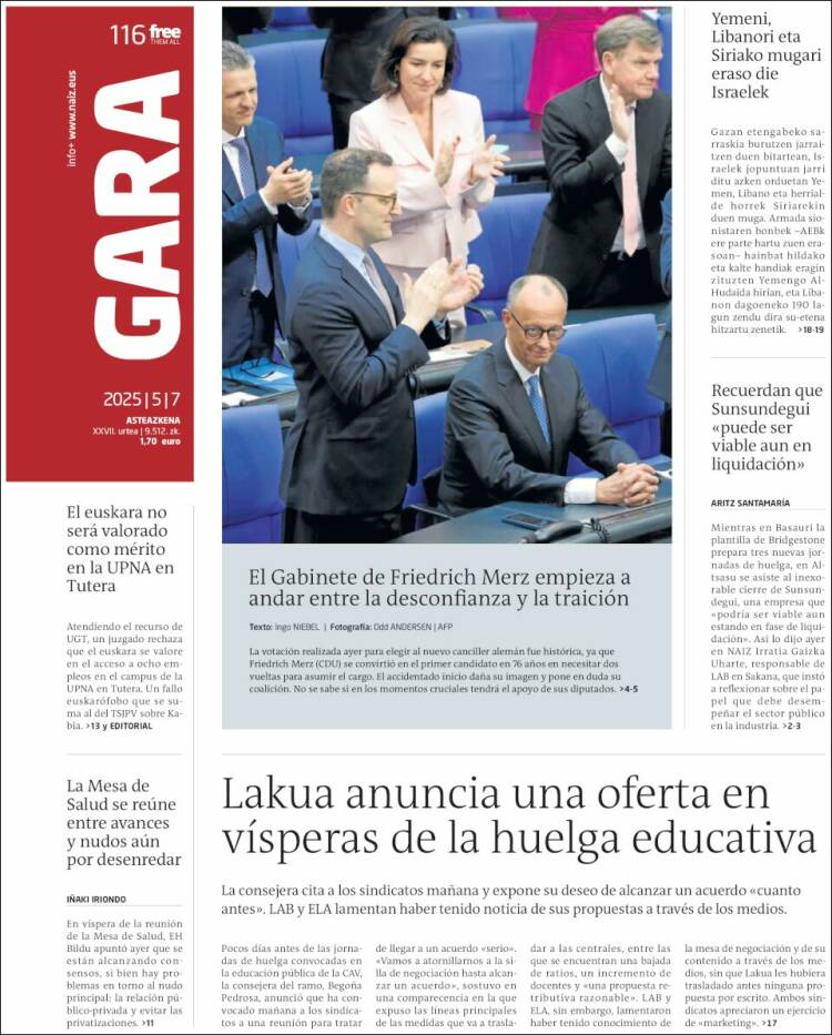 Portada de Gara (España)
