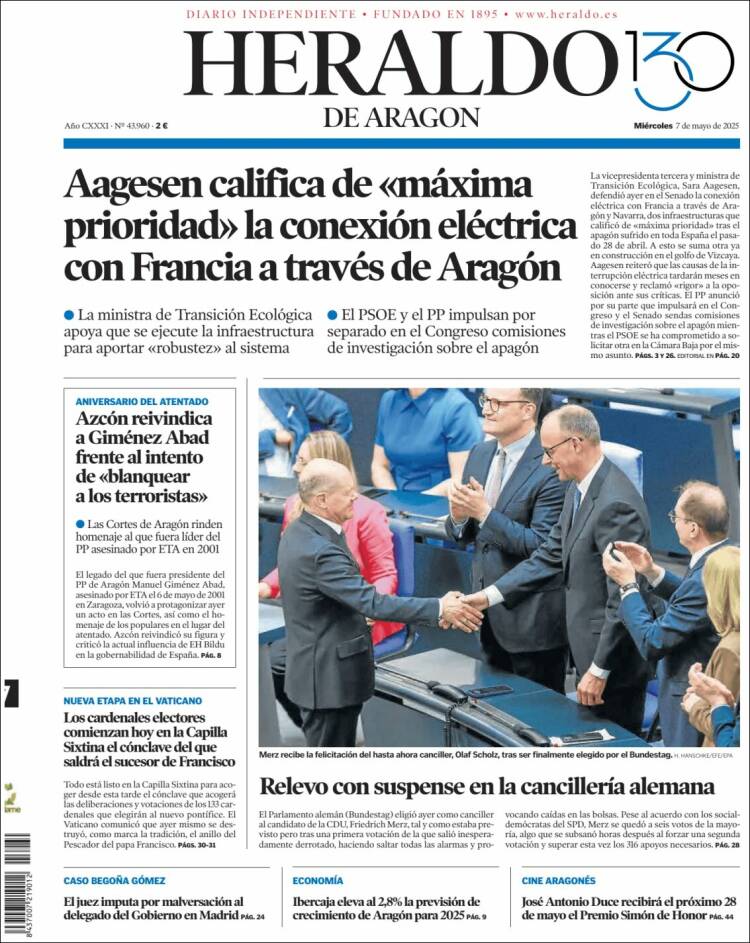 Portada de Heraldo de Aragón (España)
