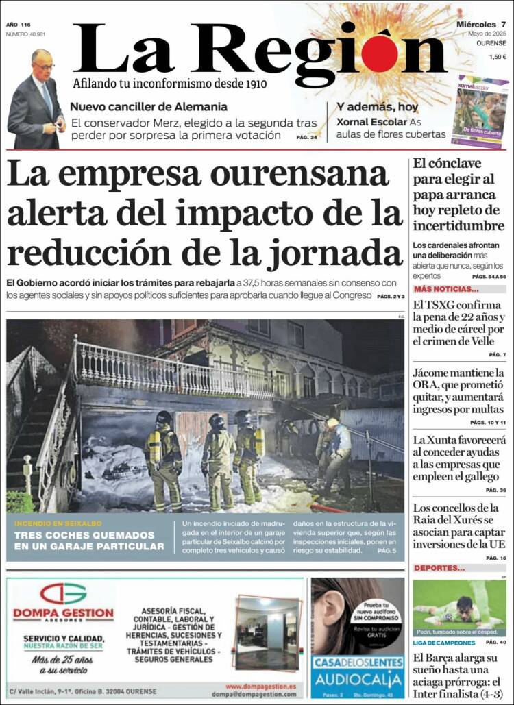 Portada de La Región de Ourense (España)