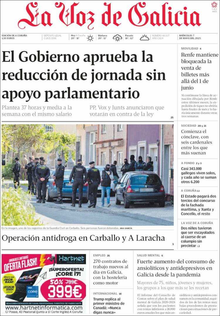 Portada de La Voz de Galicia (España)