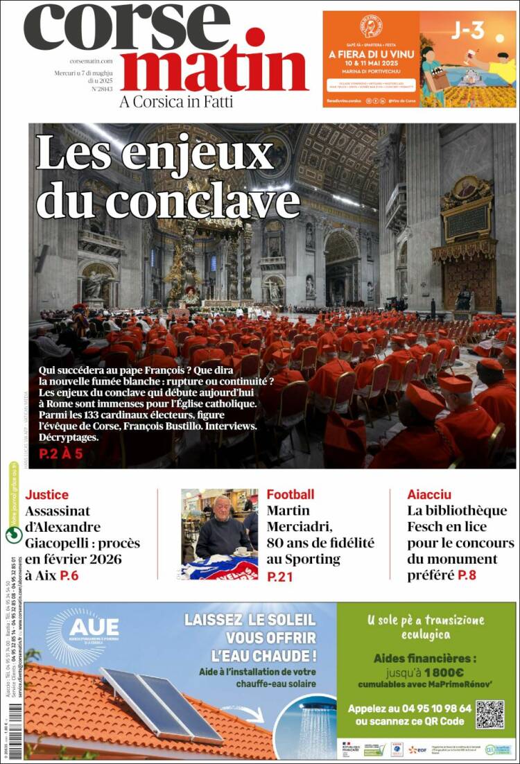 Portada de Corse-Matin (Francia)