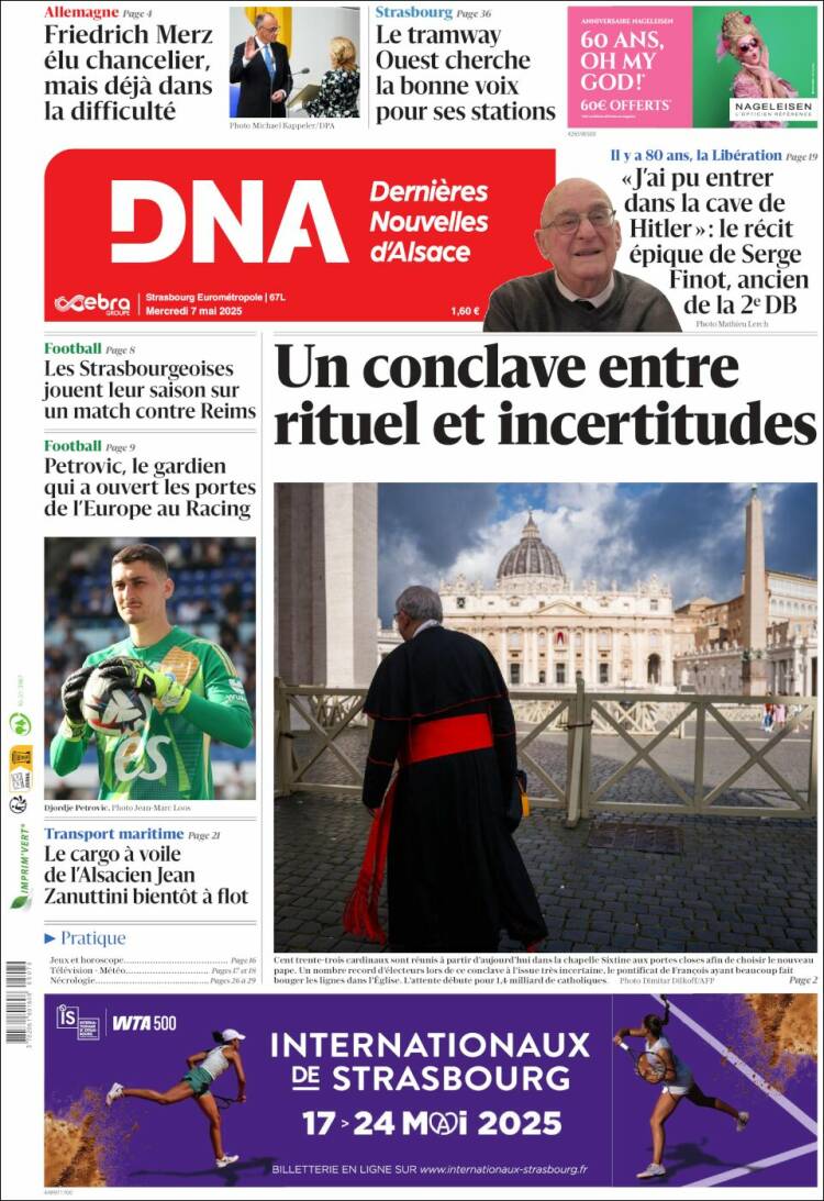 Portada de Les Dernières Nouvelles d'Alsace (Francia)