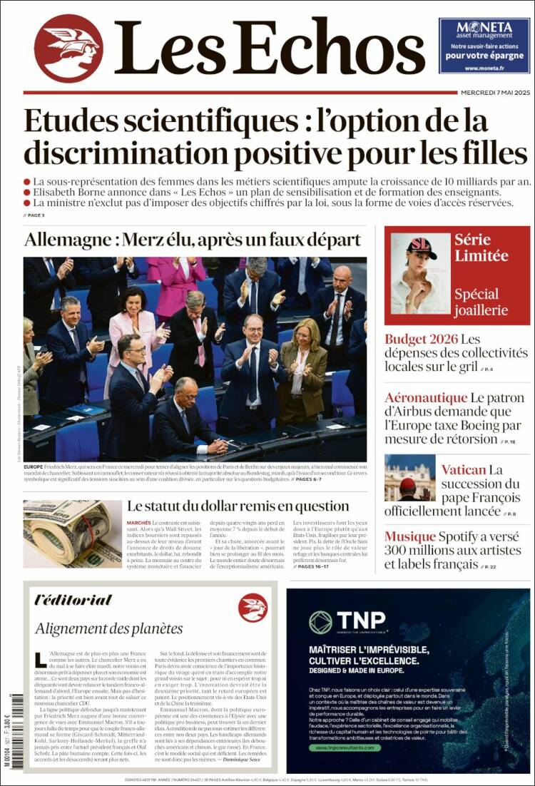Portada de Les Echos (Francia)