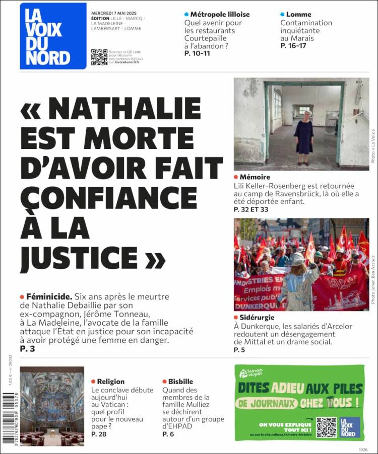 Portada de La Voix du Nord (Francia)