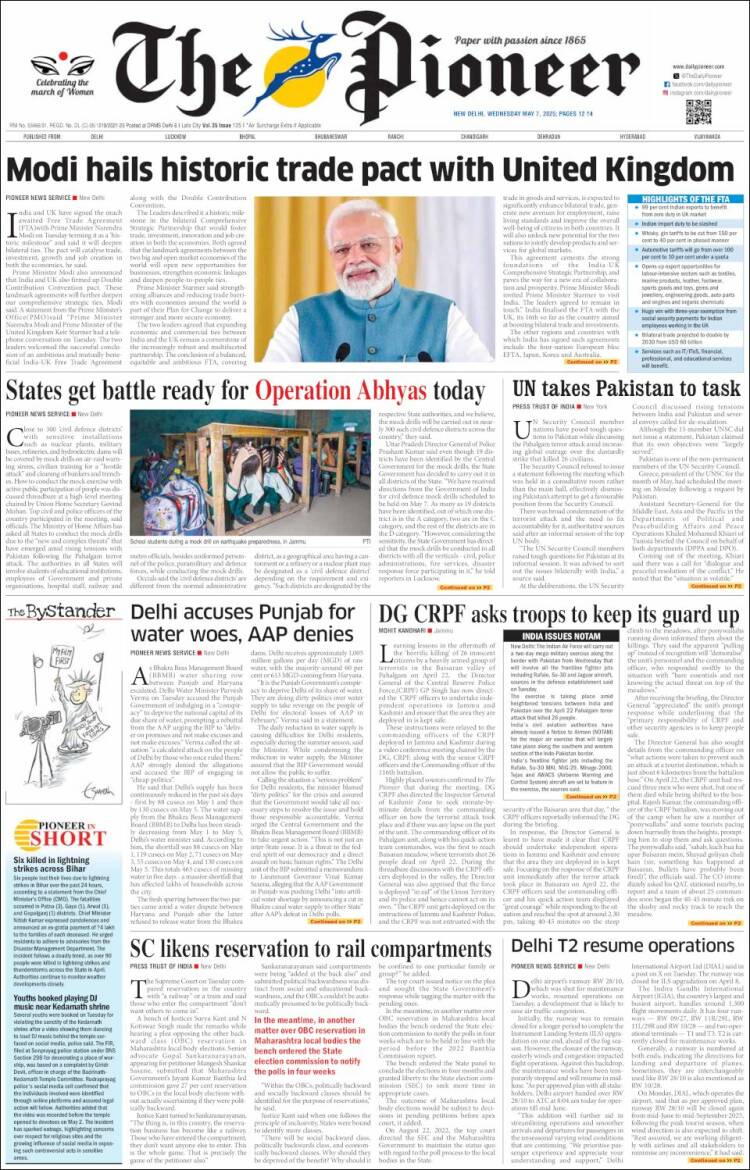 Portada de The Pioneer (India)