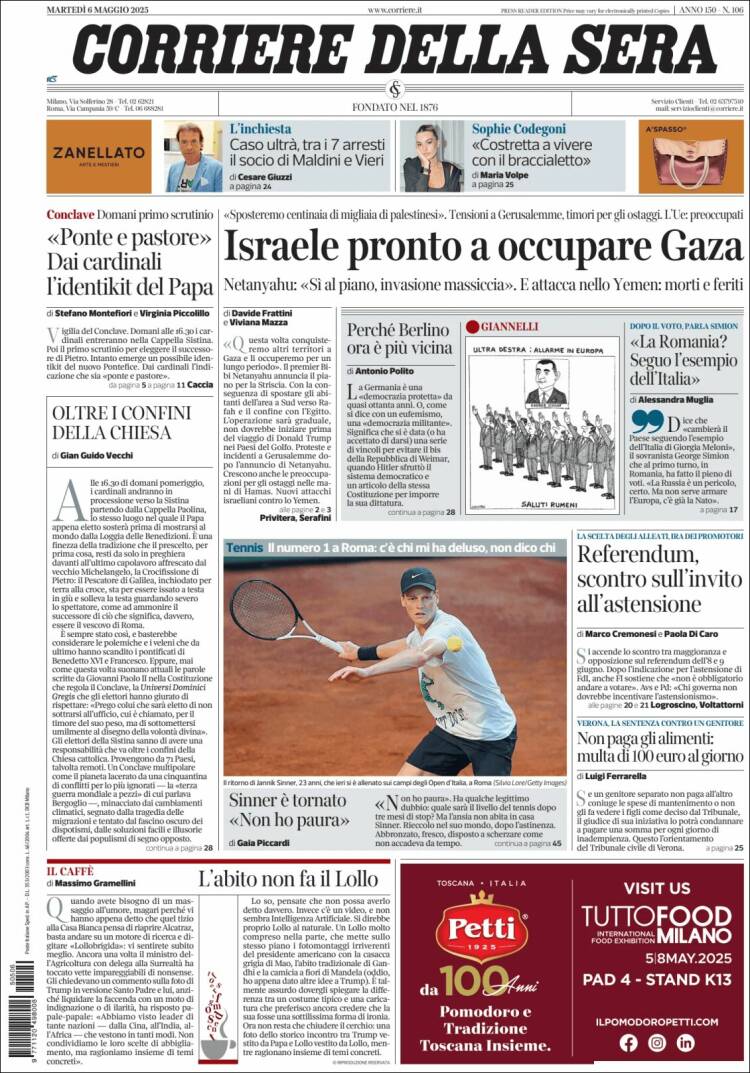 Portada de Corriere della Sera (Italie)