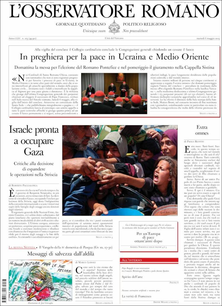 Portada de L'Osservatore Romano (Italie)