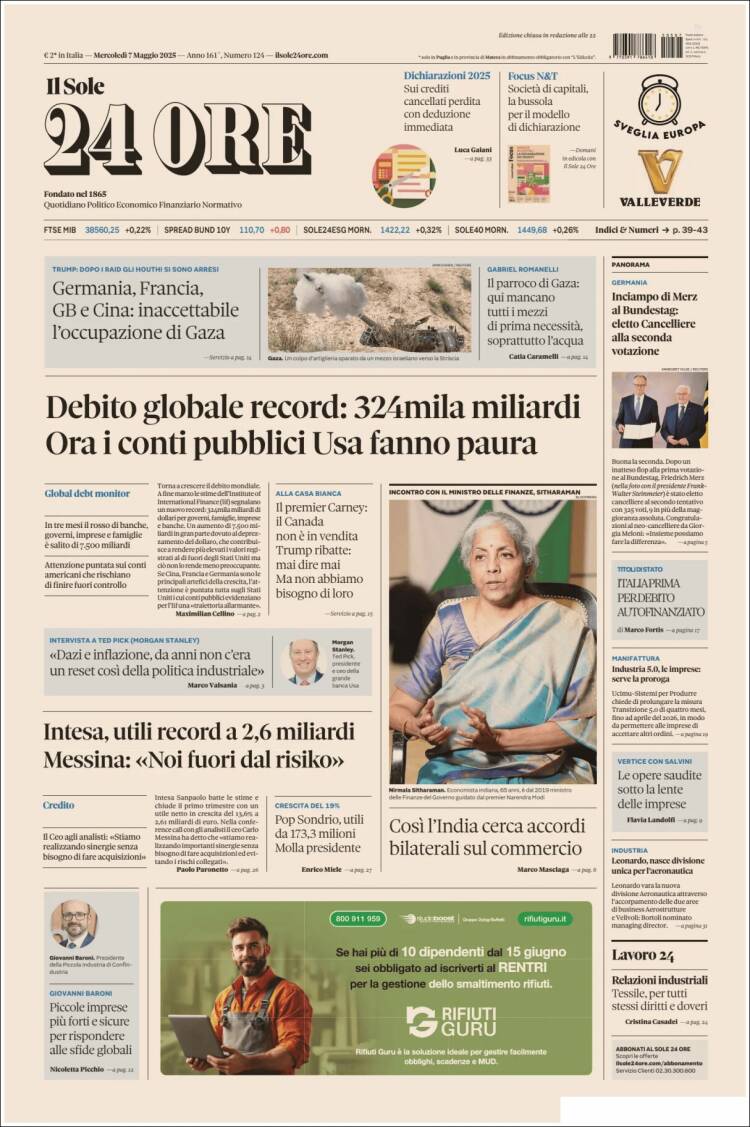 Portada de Il Sole 24 ORE (Italie)