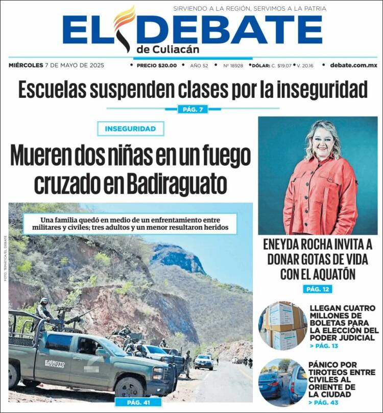 Portada de El Debate de Culiacán (México)